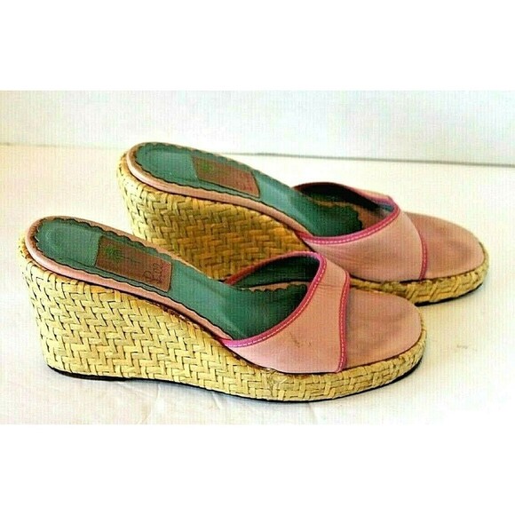 Lilly Pulitzer Espadrilles Italian Pink Slides Wedge Shoes Sandal Womens 8.5 - Picture 1 of 5